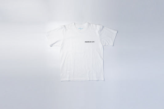 ピズモブルーカフェ　オリジナルTシャツ　タイポグラフィ　ホワイト